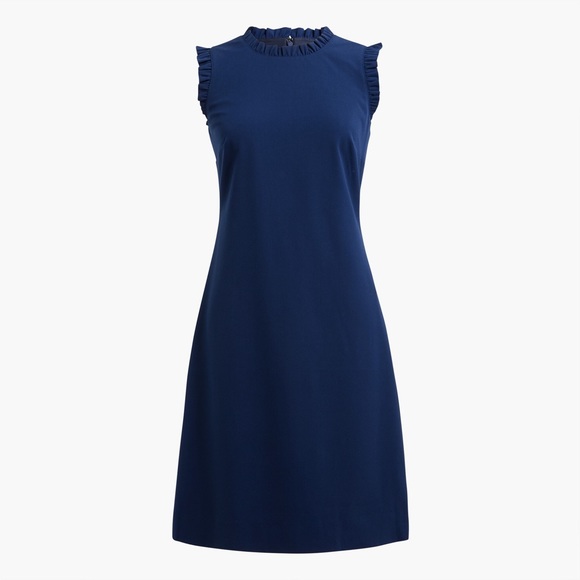 New J.Crew Factory Ruffleneck Suit Dress, Navy Blue Work Dress, Business Casual - Picture 2 of 4